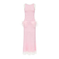 Pink Knit Midi Dress with Ostrich Feather Pockets