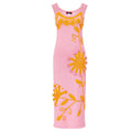 Pink Knit Midi Dress with Golden Handmade Floral Embroidery