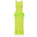 Apple Green Knit Midi Dress with Ostrich Feather Pockets