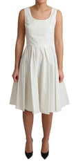 Women's White Polka Dotted Cotton A-Line Dress