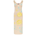 Beige Knit Midi Dress with Yellow & Blue Floral Embroidery