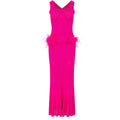 Fuchsia Knit Midi Dress with Ostrich Feather Pockets