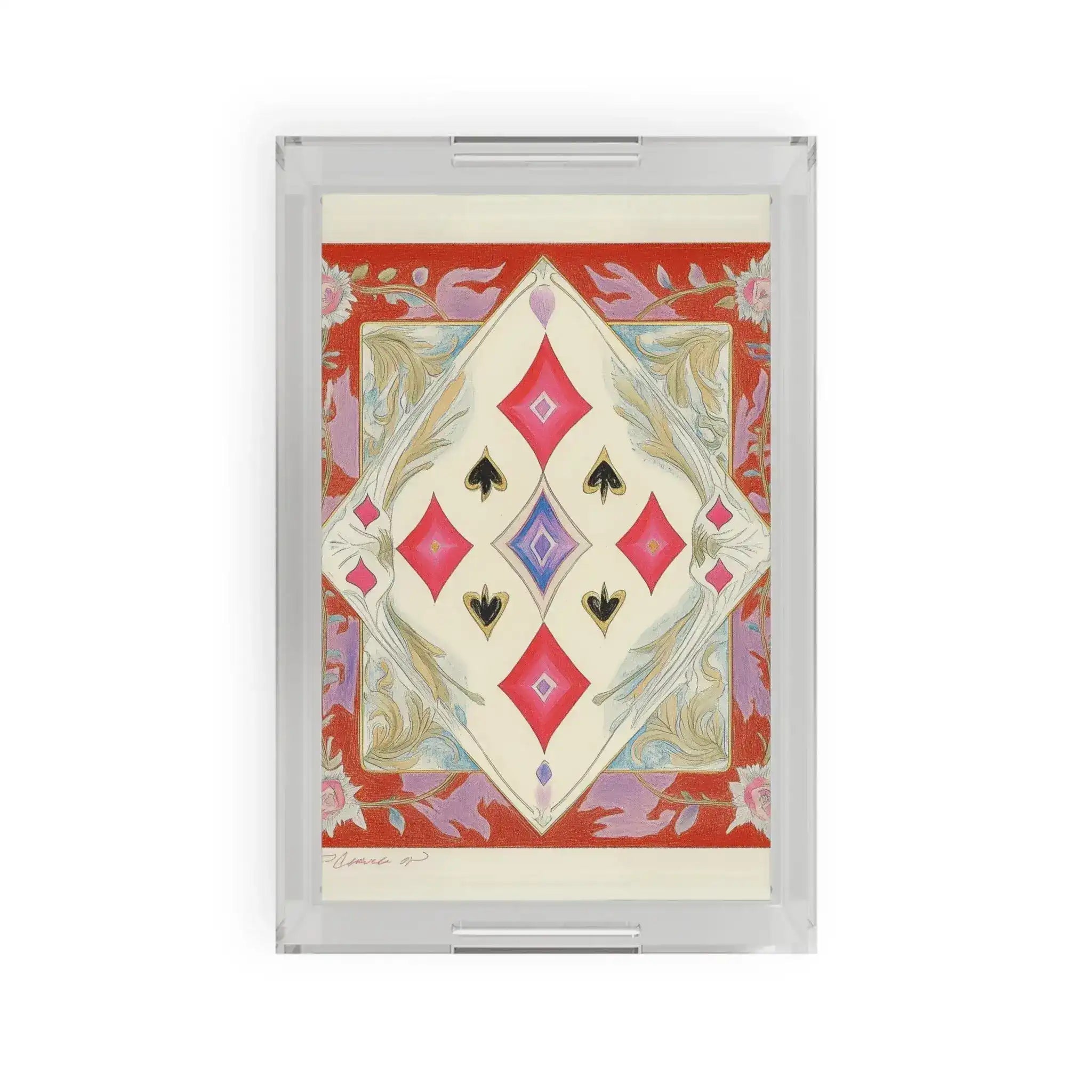 Artistic Geometric and Floral Diamond Serving Tray