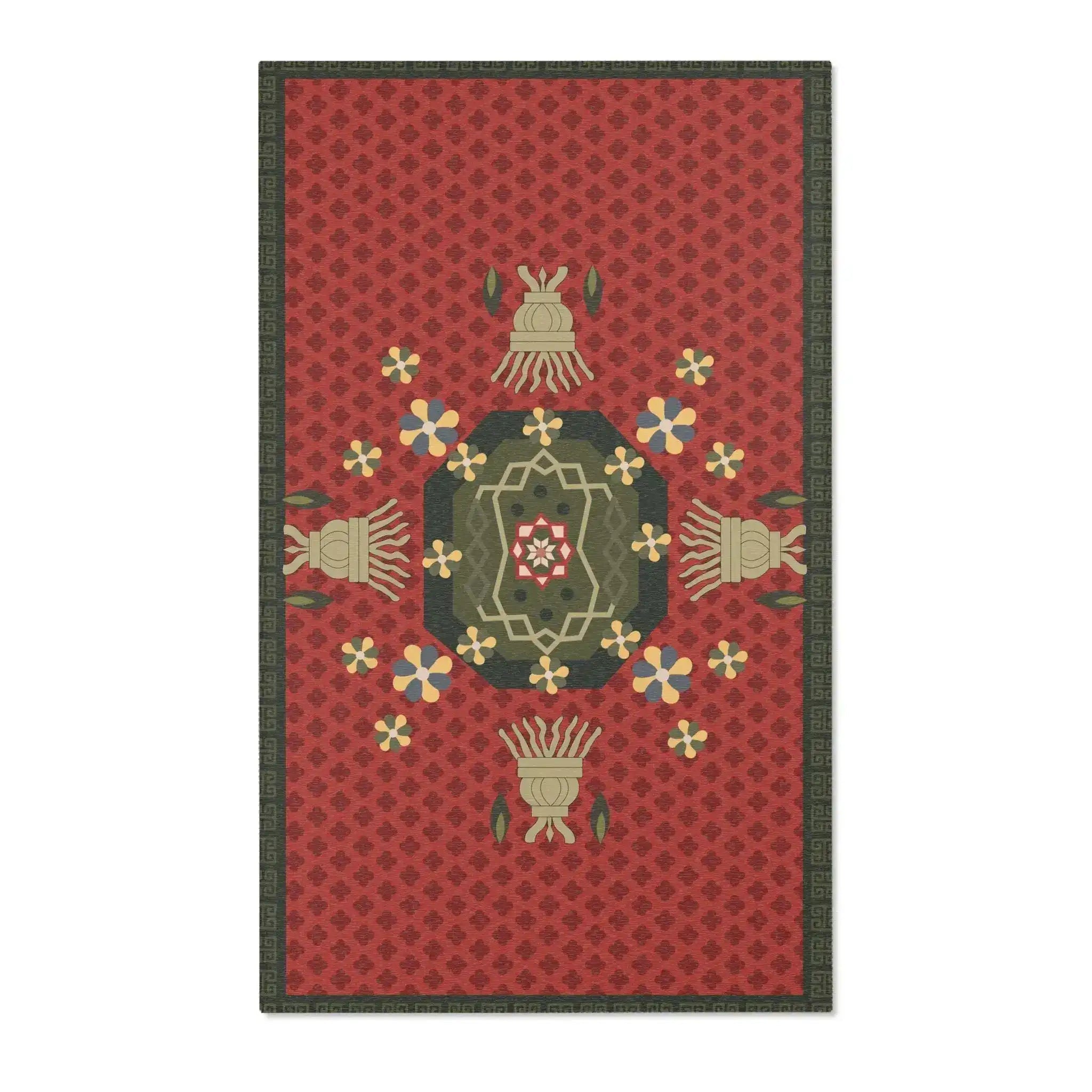 Oriental Medallion Red and Green Accent Rug