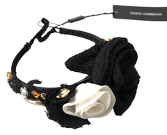 Women's Diadem Headband Tiara White Rose Crystal Hair Gold Black Silk Accessory