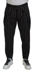 Men's Black Beige Striped Cotton Stretch Pants