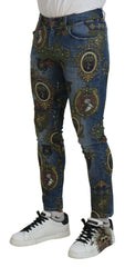 Men's Blue Medal Print Slim Fit Cotton Jeans Clothing