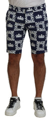 Men's Blue Logo Print Cotton Chinos Shorts