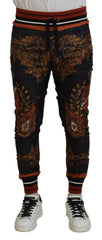 Men's Gray Silk Baroque Crown Trousers Sport Pants