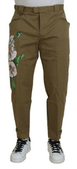 Men's Cotton Stretch Floral Chinos Beige Elastane Goatskin