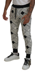 Men's Black White Cotton Trousers Sport Pants