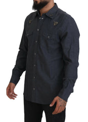 Men's Blue Cotton Denim Crystal Bee Shirt
