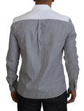 Men's Gray White Striped Slim Fit Shirt Cotton