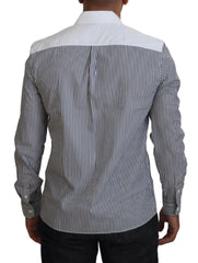 Men's Gray White Striped Slim Fit Shirt Cotton