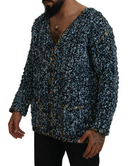Men's Blue Button Cardigan Fatto A Mano Sweater Elastane Clothing