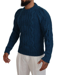 Men's Cable-Knit Wool Alpaca Sweater Blue