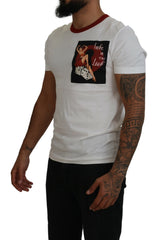 Men's Cotton White Logo Print Crewneck T-Shirt