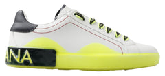 Men's White Yellow Portofino Leather Sneakers Shoes