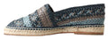 Men's Blue Gray Leather Buffalo Espadrille Shoes