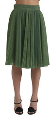 Women's Metallic Green High Waist A-Line Pleated Skirt Polyester