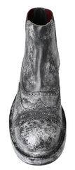 Men's Black Gray Leather Ankle Boots Elastane