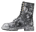 Men's Black Gray Leather Mid Calf Boots Shoes Lambskin