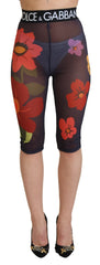 Women's Black Floral Leggings Stretch Waist Pants Elastane