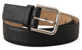 Men's Black Calf Leather Brown Backend Metal Buckle Belt
