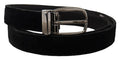 Men's Black Velvet Classic Logo Engraved Metal Belt