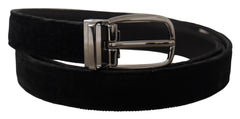 Men's Black Velvet Classic Logo Engraved Metal Belt