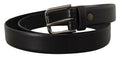 Men's Black Calf Leather Classic Logo Metal Buckle Belt