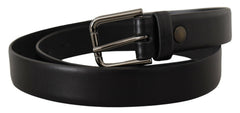 Men's Black Calf Leather Classic Logo Metal Buckle Belt
