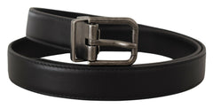 Men's Black Plain Leather Vintage Logo Metal Buckle Belt