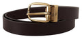 Men's Dark Brown Calf Leather Gold Tone Metal Buckle Accessory