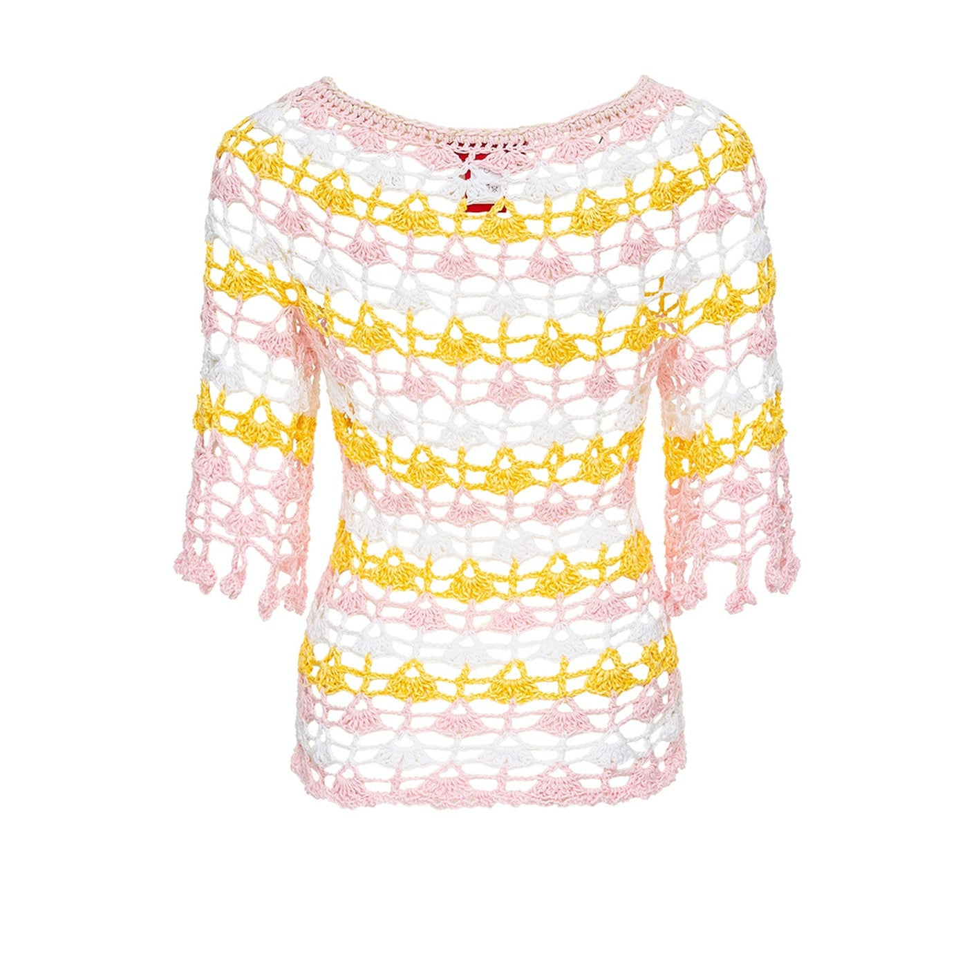 Pastel Crochet Fitted Top with Bell Sleeves