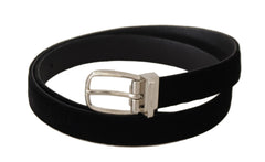 Men's Black Casual Velvet Silver Tone Metal Buckle Belt