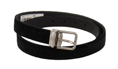 Men's Black Casual Velvet Silver Metal Logo Buckle Belt