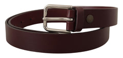 Men's Maroon Calf Leather Silver Tone Metal Buckle Belt