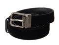 Men's Black Cotton Silver Tone Metal Buckle Belt