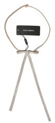 Women's Beige Silk Clear Crystal Bow Waist Belt Elastane