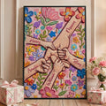 Pintura al Óleo Personalizada Estilo Flor Cogidos de la Mano Póster Cuadro Enmarcado con Nombre Decoración del Hogar Día de la Madre Cumpleaños Regalo para Mamá Abuela