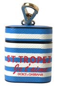 Women's Blue Stripe Dauphine Leather Logo Print Airpod Case Accessory