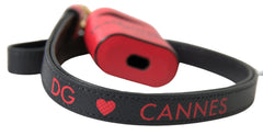 Women's Red Black Calf Leather Logo Print Strap Airpods Case And Accessory