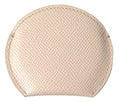 Women's Beige Calfskin Leather Round Logo Hand Mirror Holder Accessory