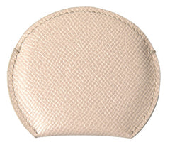 Women's Beige Calfskin Leather Round Logo Hand Mirror Holder Accessory