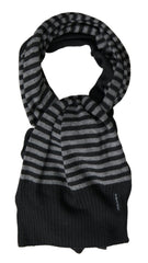 Men's Striped Wool Blend Scarf Black Viscose Nylon