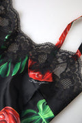 Women's Black Anthurium Print Silk Camisole Top Underwear
