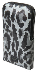 Gray Leopard Leather Men Purse Crossbody Sling Phone Bag Patterned
