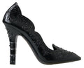Women's Black Cinderella Floral Crystal Heels Shoes Pvc