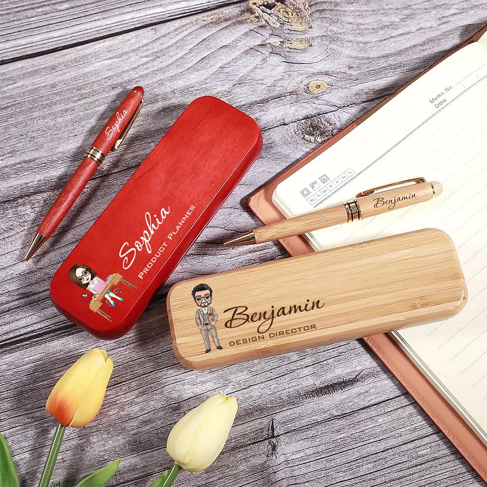 Juego de Bolígrafo y Estuche de Madera Personalizados con Nombre y Cargo Regalo de Agradecimiento para Empleados Colegas